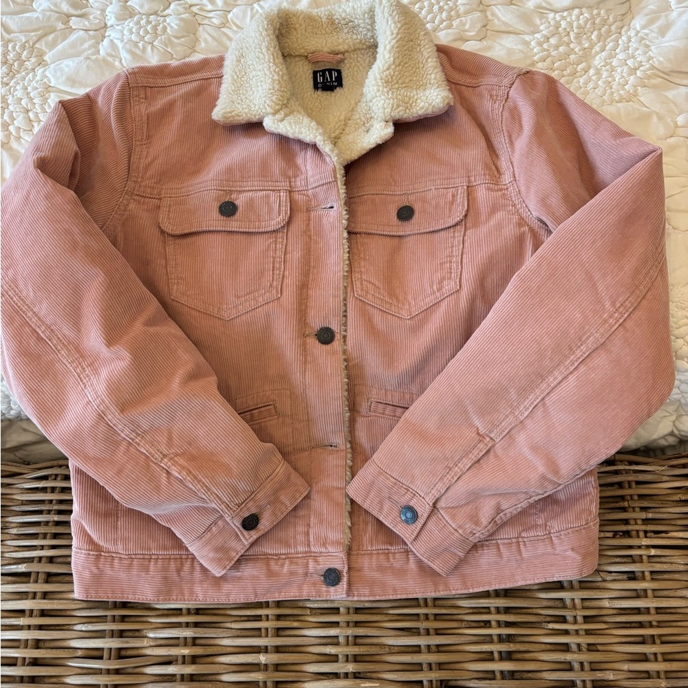 GAP Pink Corduroy Jacket with Cream Sherpa Collar
